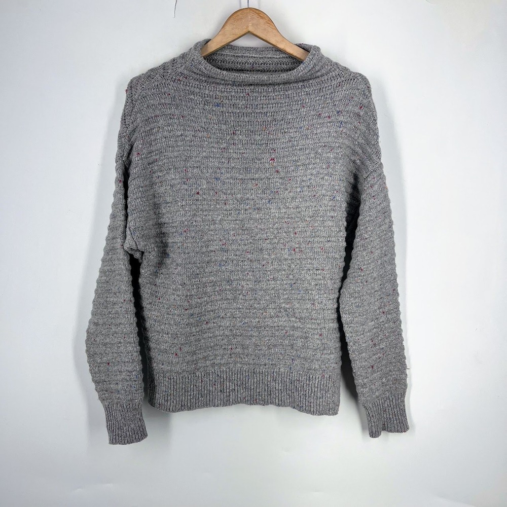 Court & Rowe Gray Confetti Funnel Neck Sweater Small Cotton Blend Pullover